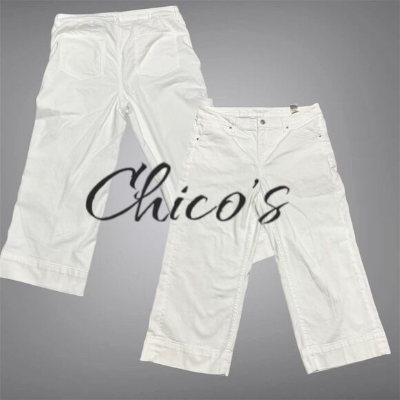 Chico's Trouser Crop White Denim Wide Leg Pants Size 14 / 2.5 - Picture 2 of 11